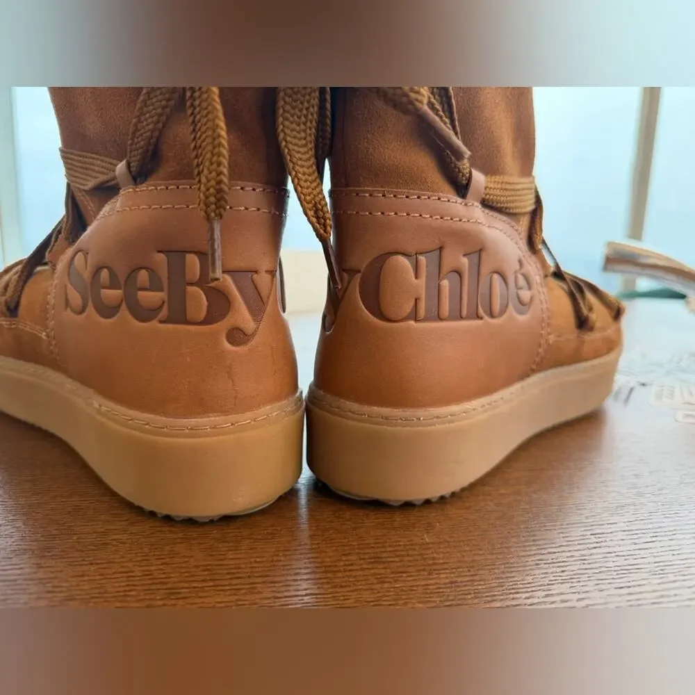 See by Chloé Charlee Brown/Tan Suede Ankle Boots - Size 41 (10-10.5), Like NEW